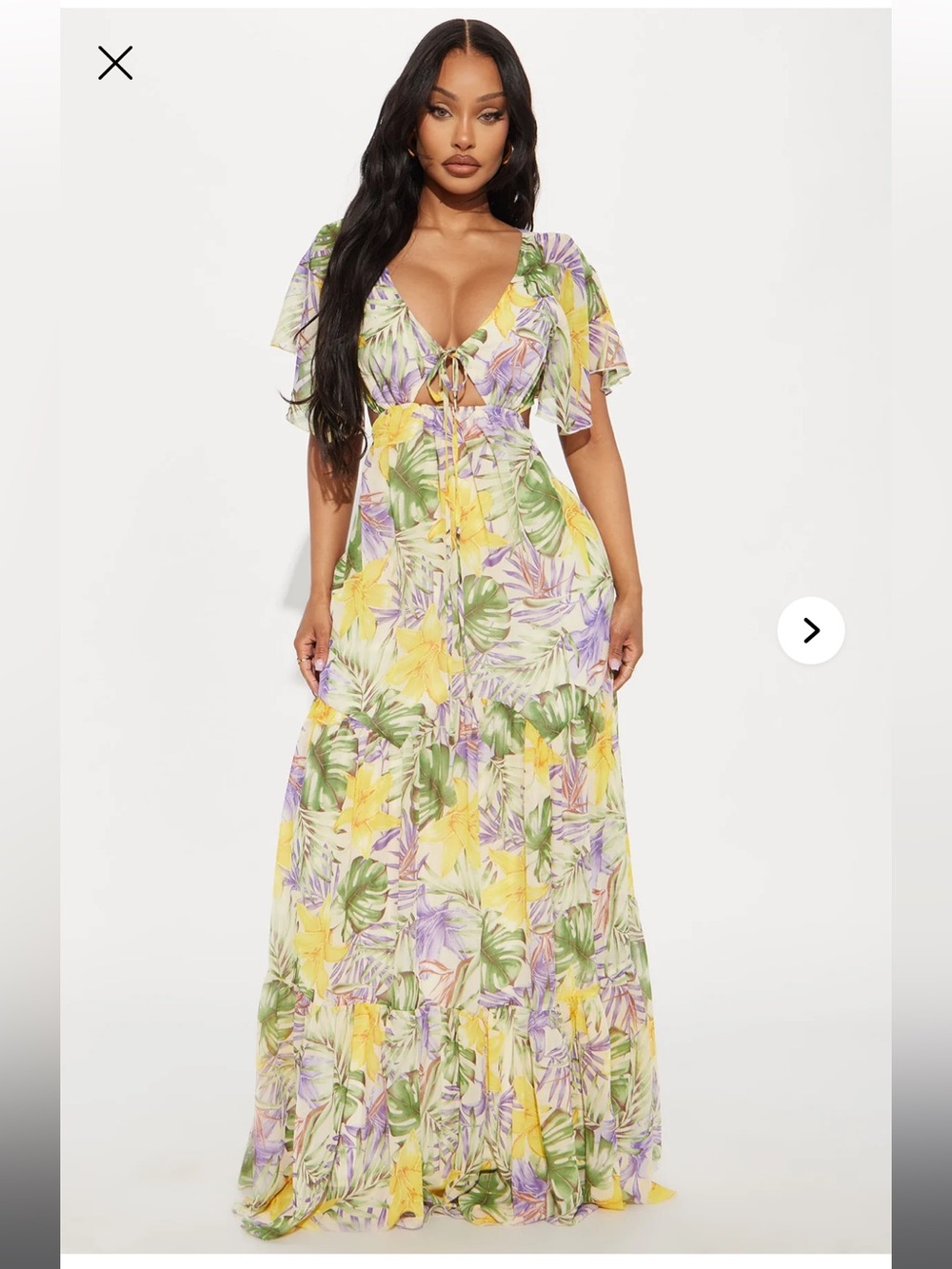 Fashion Nova Yellow Floral Tie-Front Maxi Dress-NWT